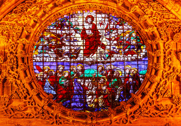 Christ gebrandschilderd glas kathedraal zie Spanje Stockfoto © billperry