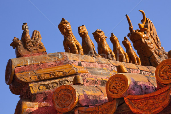 Roof Figurines Yellow Roofs Gugong Forbidden City Palace Beijing Stock photo © billperry