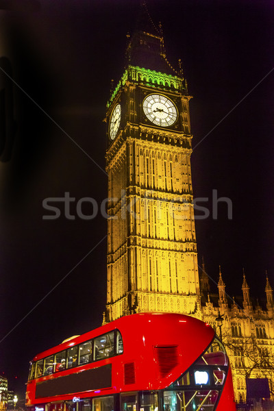 Big Ben Tower Red Bus Westminster Bridge Nght Houses of Parliame Stock photo © billperry