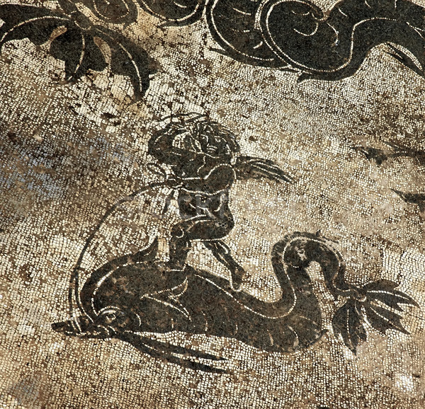 Ancient Roman Cupid Dolphin Mosaic Floor Ostia Antica Rome Italy Stock photo © billperry