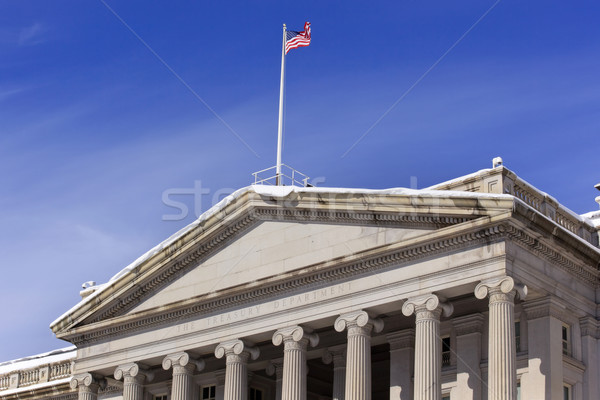 Skarbiec dział banderą śniegu Pennsylvania kolumny Zdjęcia stock © billperry