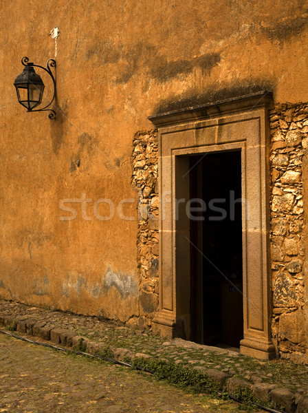 Yellow Brown Adobe Wall and Door Plus Lantern Stock photo © billperry