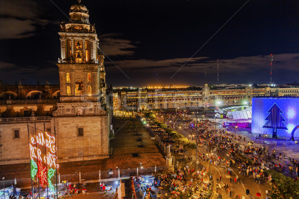 Metropolitan Cathedral Zocalo Mexico City Christmas Night Stock photo © billperry