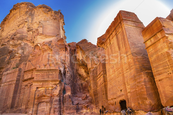 Yellow Rock Tombs Morning Street of Facades Petra Jordan  Stock photo © billperry