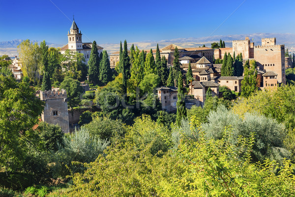Alhambra Castle Towers Cityscape Church Granada Andalusia Spain Stock photo © billperry