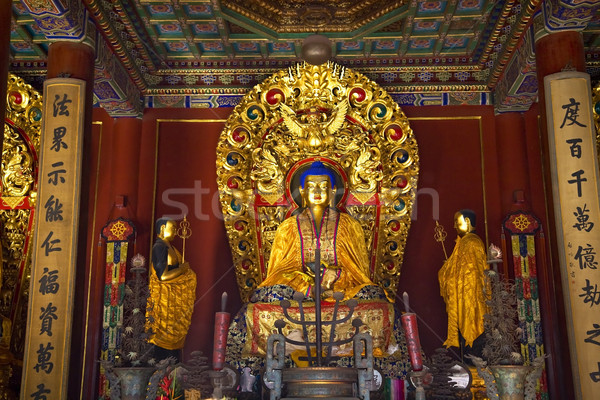 Blue Buddha Altar Details Yonghe Gong Buddhist Temple Beijing Ch Stock photo © billperry
