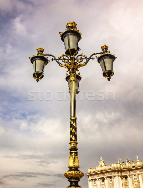 Lamppost Royal Palace Cityscape Spanish Flag Madrid Spain Stock photo © billperry