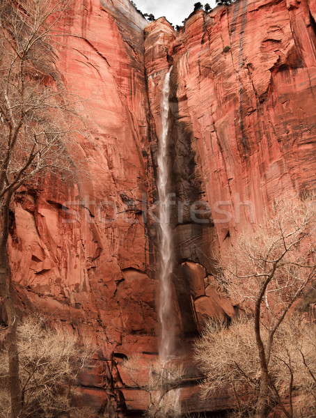 Temple of Sinawava Waterfall Red Rock Wall Zion Canyon National  Stock photo © billperry