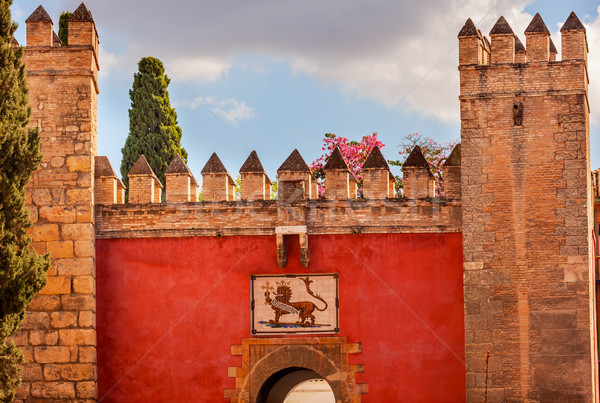 Red Front Gate Alcazar Royal Palace Seville Spain Stock photo © billperry
