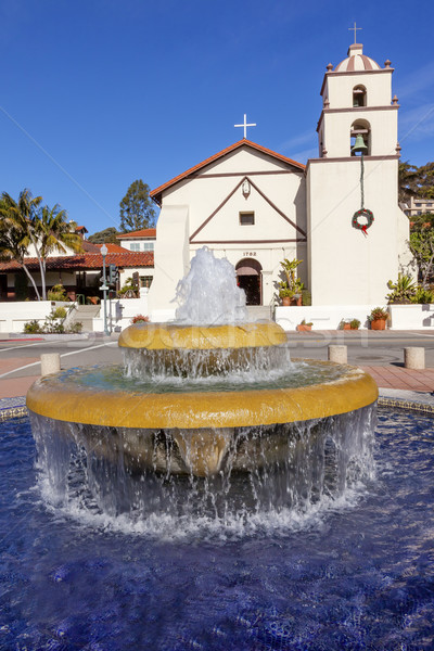 [[stock_photo]]: Mexican · carrelage · fontaine · jardin · mission · statue