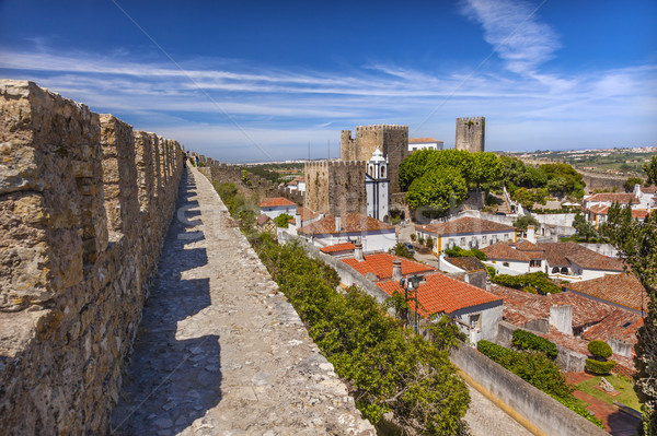 Sao Pedro Church Orange Roofs Castle Walls  Obidos Portugal Stock photo © billperry