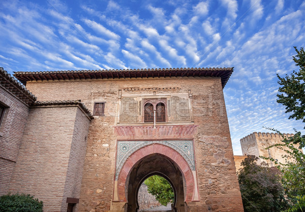 Alhambra Tower Moon from Walking Street Albaicin Granada Andalus Stock photo © billperry