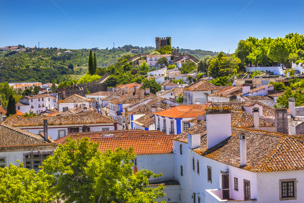 Castle Turrets Towers Walls Orange Roofs Obidos Portugal Stock photo © billperry
