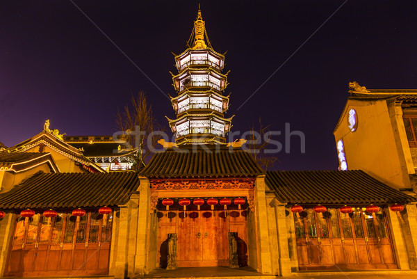 Buddhistisch Tempel Holz Tür Pagode China Stock foto © billperry