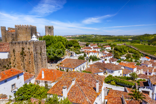 Castle Turrets Towers Walls Orange Roofs Obidos Portugal Stock photo © billperry