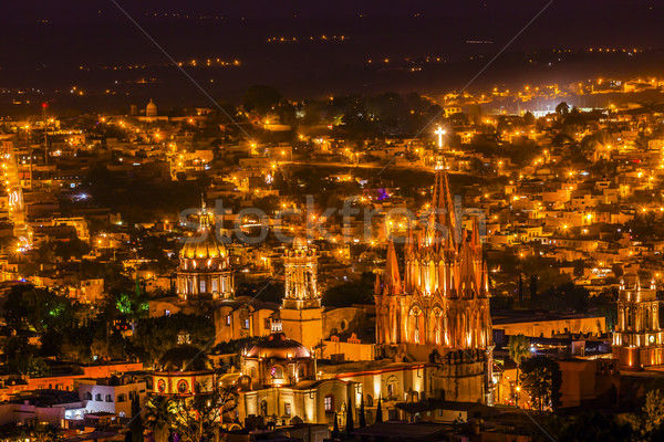 San Miguel de Allende Mexico Miramar Overlook Night Parroquia Stock photo © billperry