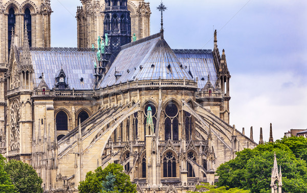 Flying Butresses Spires Towers Overcast Notre Dame Cathedral Par Stock photo © billperry