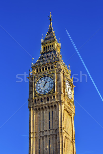 Big Ben Tower Plane Houses of Parliament Westminster London Engl Stock photo © billperry
