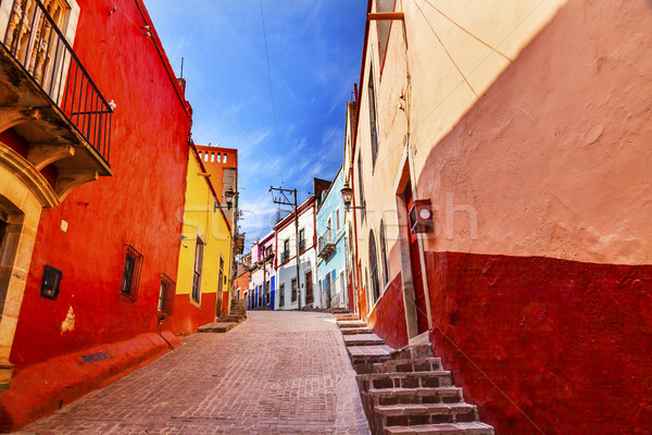 Many Colored Red Yellow Houses Narrow Street Guanajuato Mexico Stock photo © billperry