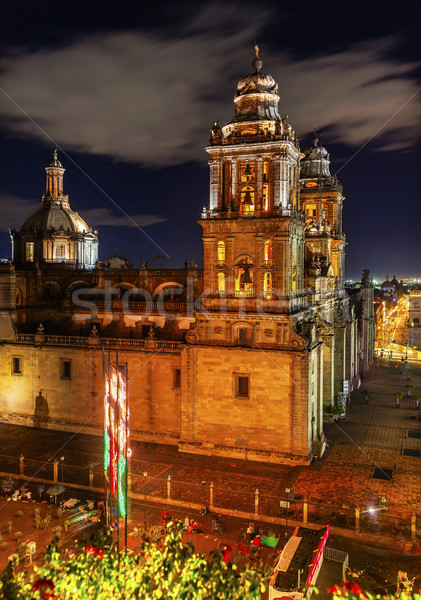 Metropolitan Cathedral Zocalo Mexico City at Night Stock photo © billperry