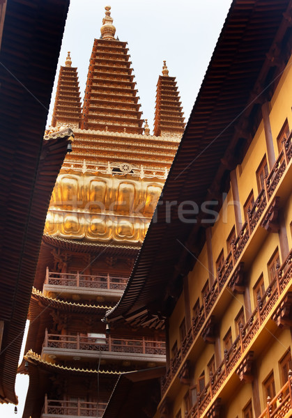Golden Temple Wooden Buildings Roof Top Jing An Temple Shanghai  Stock photo © billperry