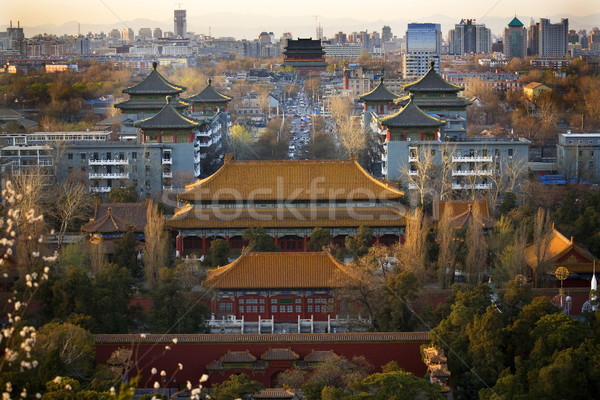 Jinshang Park Looking North at Drum Tower Beijing China Overview Stock photo © billperry