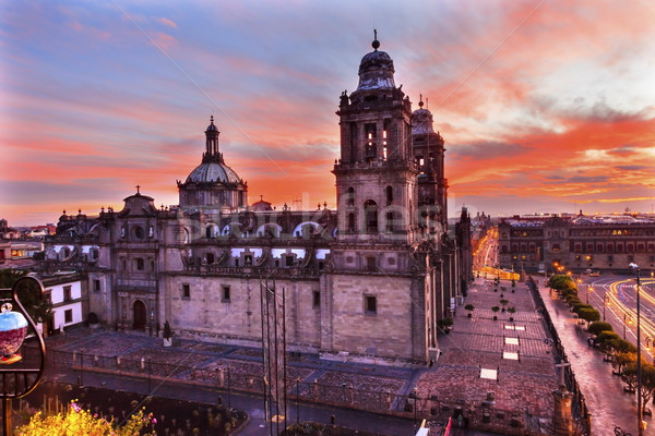 Metropolitan Cathedral Zocalo Mexico City Mexico Sunrise Stock photo © billperry