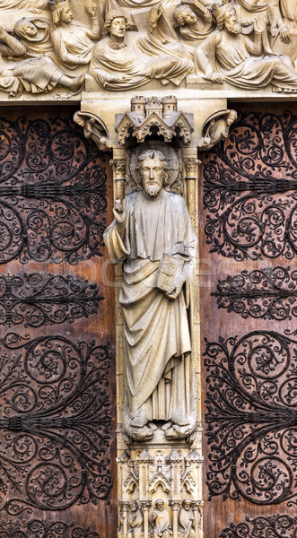 Foto stock: Julgamento · porta · Catedral · de · Notre · Dame · Paris · França
