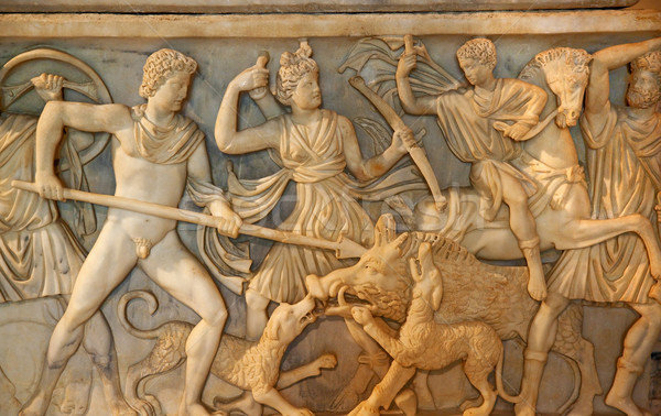 Ancient Roman Hunt Sculpture Burial Box Capitoline Museum Rome I Stock photo © billperry