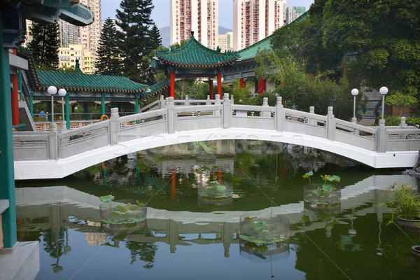 Chinese Water Garden Bridge Wong Tai Sin Taoist Temple Kowloon H Stock photo © billperry