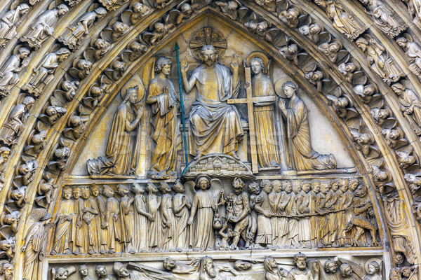 Biblical Statues Judgement Door Notre Dame Cathedral Paris Franc Stock photo © billperry