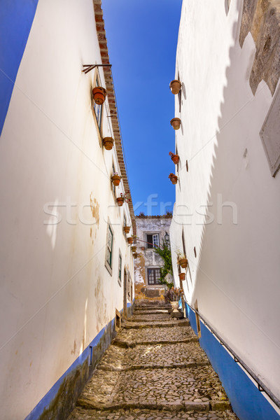 Narrow White Street 11th Century Mediieval City Obidos Portugal Stock photo © billperry