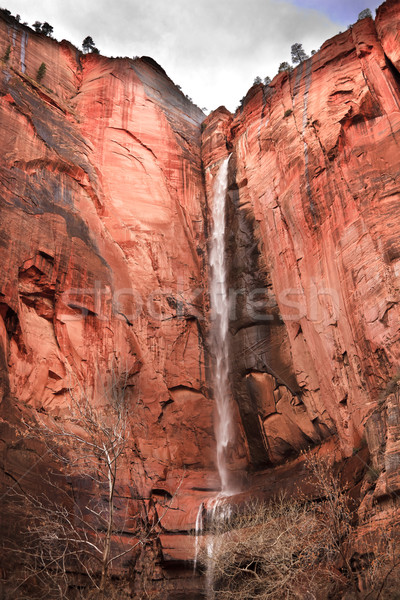 Temple of Sinawava Waterfall Red Rock Wall Zion Canyon National  Stock photo © billperry