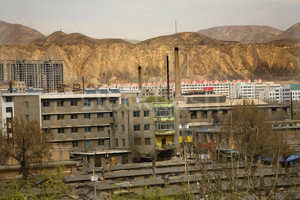 Chinese Factory with Chimneys Apartments Gansu Province, Qinghai Stock photo © billperry