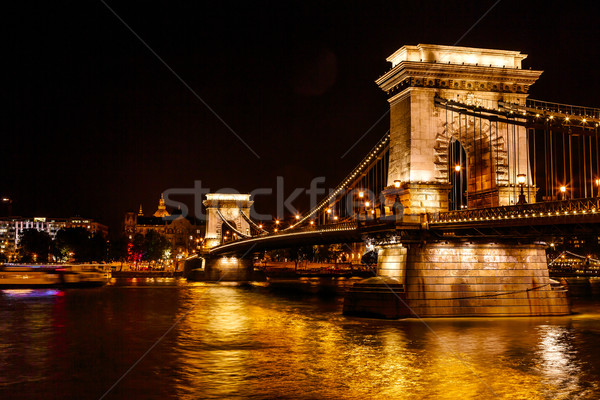 Chain Bridge Danube River Saint Stephens Cathedral Budapest Hung Stock photo © billperry