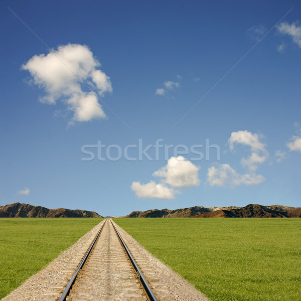 Tájkép vasút vonal hegyek mező horizont Stock fotó © Binkski