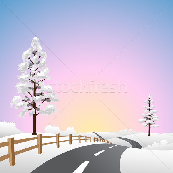 Hó tájkép út fák Stock fotó © Binkski