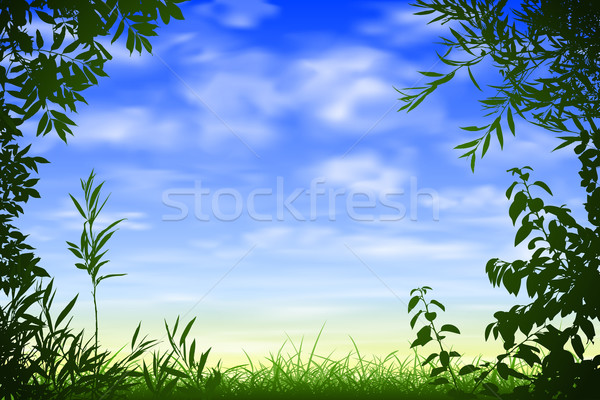 Blue sky floral fronteira folhas folha fundo Foto stock © Binkski