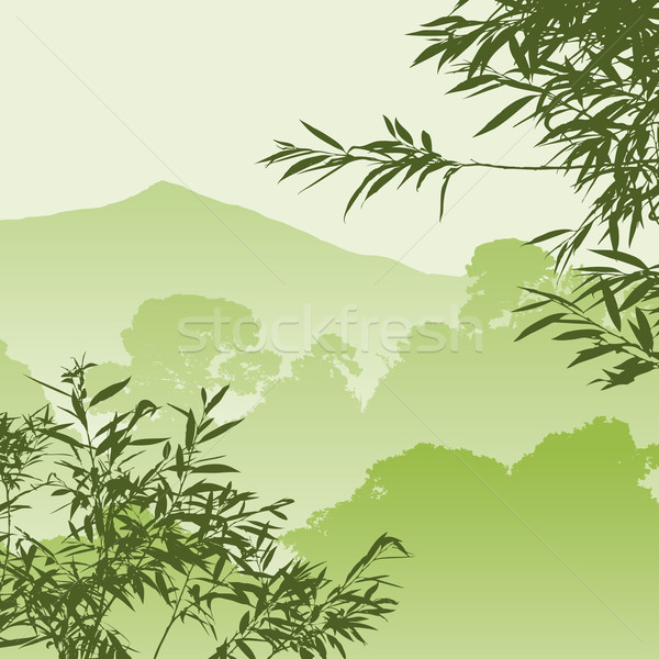 Stockfoto: Bos · landschap · groene · bomen · silhouet · jungle