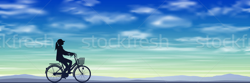 Meisje fiets silhouet blauwe hemel vector eps Stockfoto © Binkski