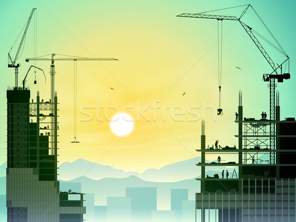 Foto stock: Torre · puesta · de · sol · amanecer · fondo · edificios