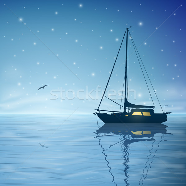 Vitorlázik csónak éjszakai ég tükröződés víz égbolt Stock fotó © Binkski