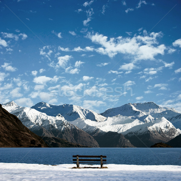 горные пейзаж озеро скамейке воды Сток-фото © Binkski