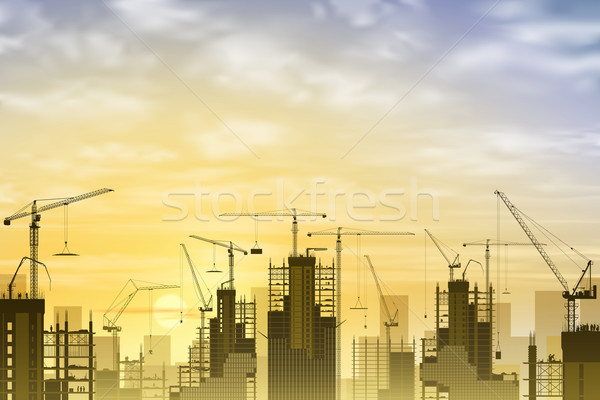 Foto stock: Torre · puesta · de · sol · amanecer · vector · eps