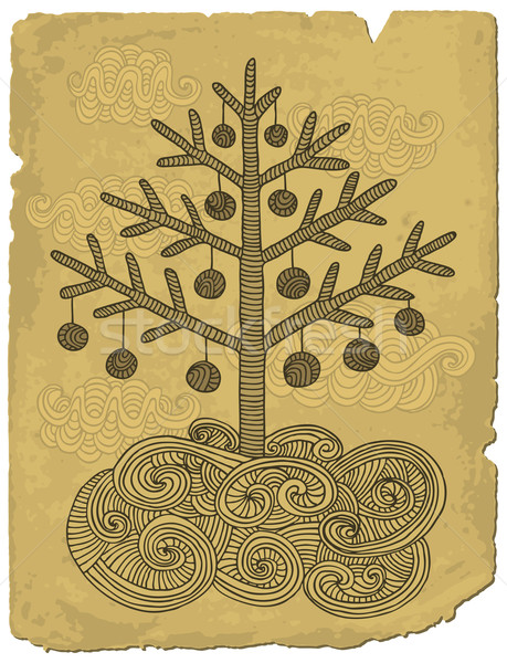 Doodle Baum Hand gezeichnet Retro-Stil Altpapier Stock foto © Bisams