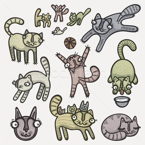 Doodle Katzen Illustration Hand gezeichnet cute Set Stock foto © Bisams