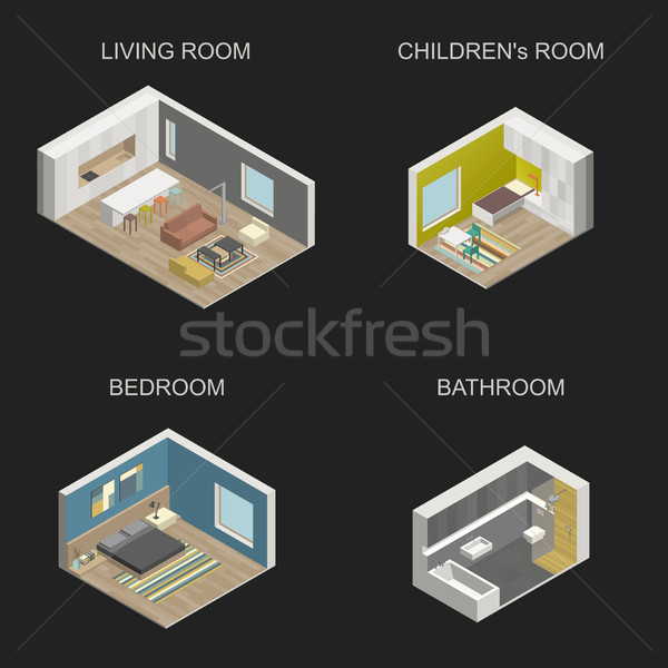Set of vector isometric rooms. Stock photo © biv