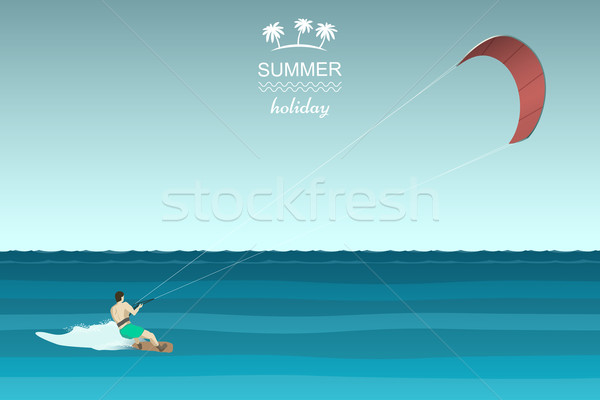 Stock photo: Kitesurfing retro illustration