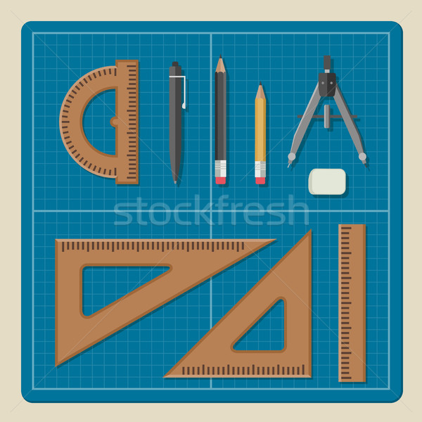 Blueprint with architectural professional equipment. Stock photo © biv