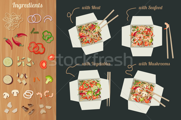 Chinese noodles with ingredients. Stock photo © biv
